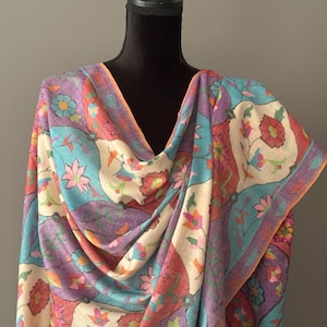 Chal de pashmina de cachemira pura Kani tejido a mano, chal bordado a mano, pashmina floral, pashmina pura, bufanda de pashmina hecha a mano, bufanda de gran tamaño