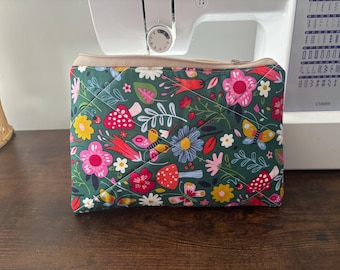 Neceser con cremallera y estampado de setas florales, neceser de aseo, estuche de maquillaje