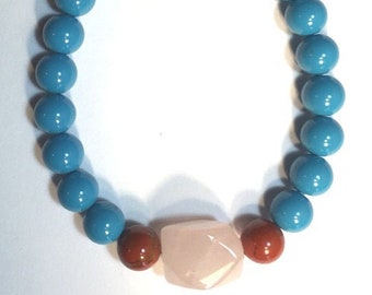 Turquoise Glass Beads Bracelet with Rose Quartz and Red Jasper on Sale Today