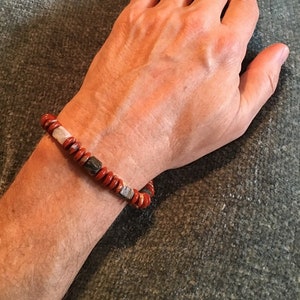 Men&#39;s Red Jasper Bracelet - Red Jasper Bracelet with African Jasper Gemstones Gift for Men