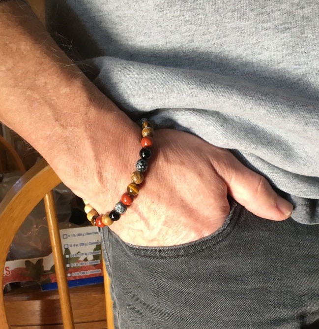 Gemstone Beaded Power Bracelet for Men & Women, Onyx Red