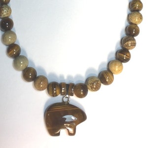 Tiger Eye Bear Necklace Bear Necklace for Men Picture Jasper with Tiger Eye Bead Necklace Handcrafted Bear Necklace Gift for Men image 1