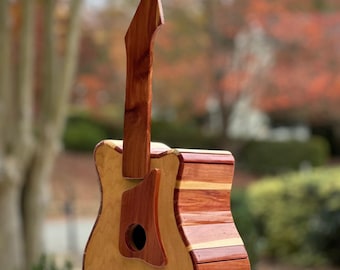 Cedar & Birch Guitar Birdhouse, Outdoor Garden Art