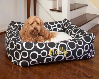 Personalized Luxe Bagel Bed Style Dog Bed Durable Bedding Supportive Sherpa Cushion Custom Embroidered Machine Washable Removable Cover