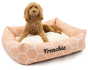 Personalized Luxe Dog Bed, Washable Donut Dog Bed, Embroidered Name, Plush Round Pet Bed, Calming Bed for Small & Large Dogs