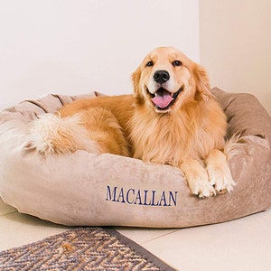 Personalized Bagel Style Dog Bed Durable Bedding Supportive Cushion Custom Embroidered Machine Washable image 1