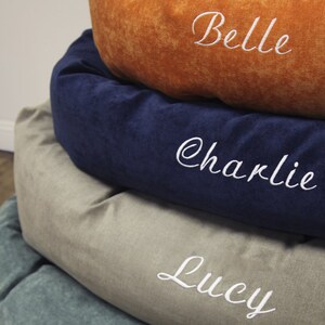 Personalized Bagel Style Dog Bed Durable Bedding Supportive Cushion Custom Embroidered Machine Washable image 5