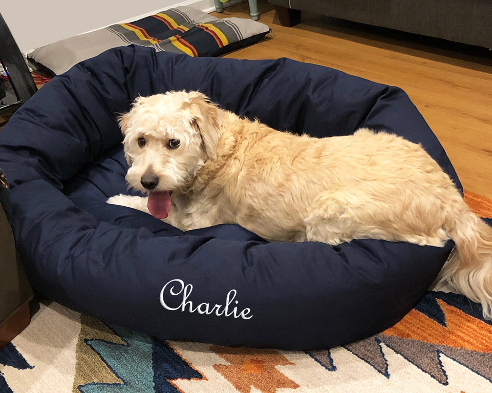 Personalized Poly Cotton Bagel Style Dog Bed Durable Bedding Etsy