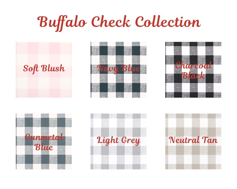 Op de afbeelding: Stofstalen van de Buffalo Check Collection in zes kleuren: zachte blos, marineblauw, antraciet zwart, gunmetal blauw, lichtgrijs en neutrale tan.