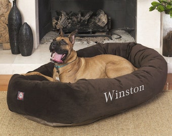 Personalized Suede Dog Bed, Embroidery Dog Bed, Large Dog Bed, Pet Furniture, Modern Dog Bed, Dog beds, Small Dog Bed, Custom Bagel Dog Bed