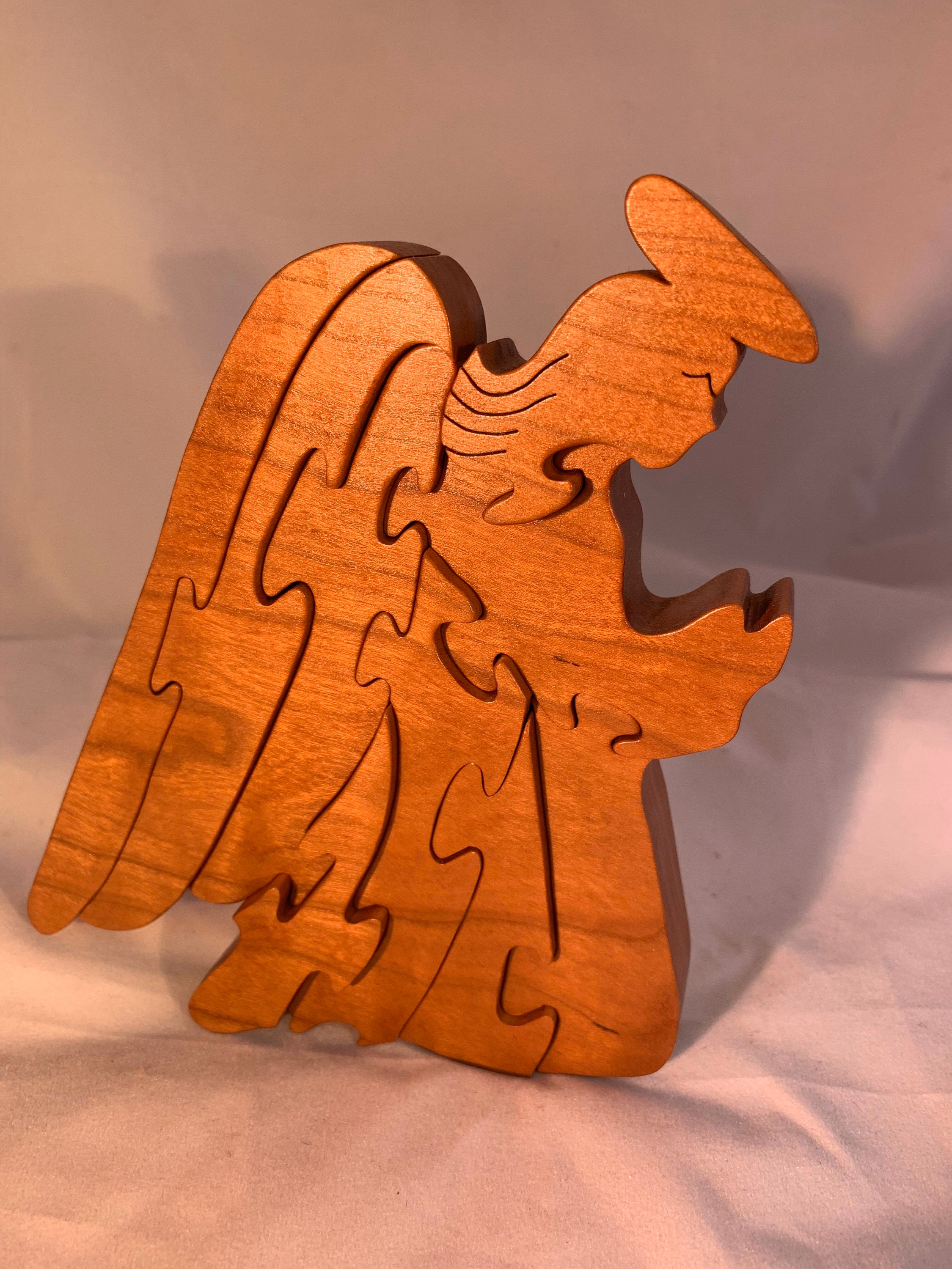 Cherry Wood Angel Puzzle, Hand Cut Scroll Saw Design - Etsy