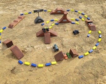 Wooden Monster Truck Track, Kids Supercross Toy, Handmade Walnut Stained