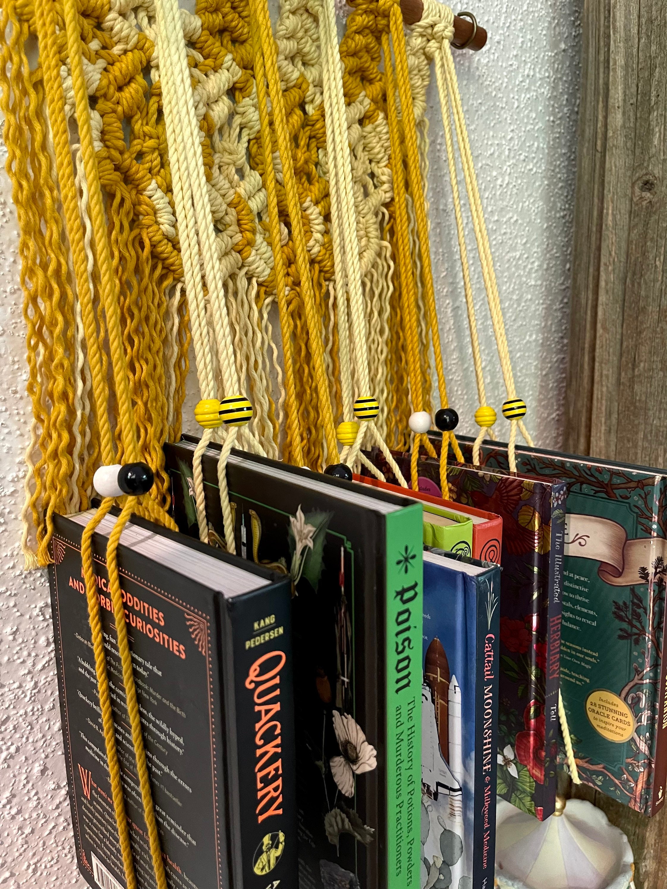 Bee Book Hanger Macrame Hanging Book Holder / Book Handmade Storage Organizer / Macrame Book