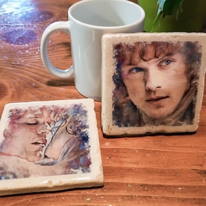 Outlander Inspired Natural Stone Coaster Set Jamie & Claire Fraser CS17