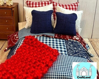 Miniature Dollhouse Bedding Set, 4th of July, scale 1:12