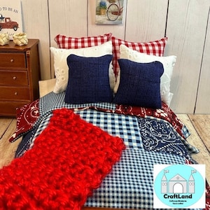 Miniature Dollhouse Bedding Set, 4th of July, scale 1:12