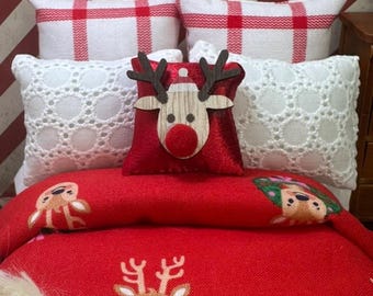 Miniature Dollhouse Bedding Set, Christmas, Reindeer, Scale 1:12