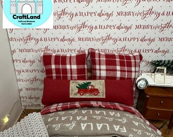 Miniature Dollhouse Bedding Set, Christmas, Farmhouse, Scale 1:12