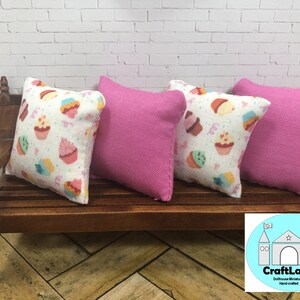 Miniature Dollhouse Pillows, Cupcakes, Scale 1:12