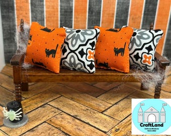 Miniature Dollhouse Pillows, Halloween, Tiny black cats, Scale 1:12