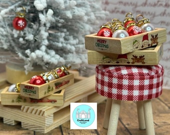 Miniature Dollhouse Christmas ornaments and/or gingham stool, Scale 1:12