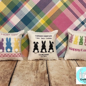 Miniature Dollhouse Easter Pillows, Bunnies, Scale 1:12