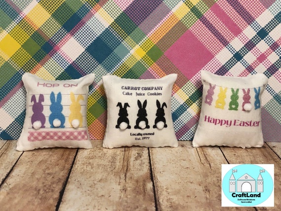 Miniature Dollhouse Easter Pillows, Bunnies, Scale 1:12