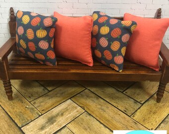 Miniature Dollhouse Pillows, Fall, Pumpkins, Scale 1:12