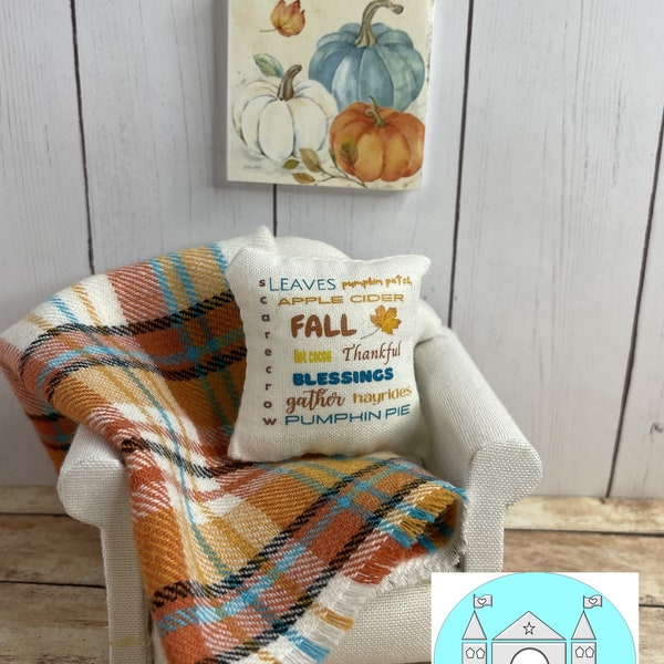 Miniature Dollhouse Blanket and Pillow, Fall, Scale 1:12