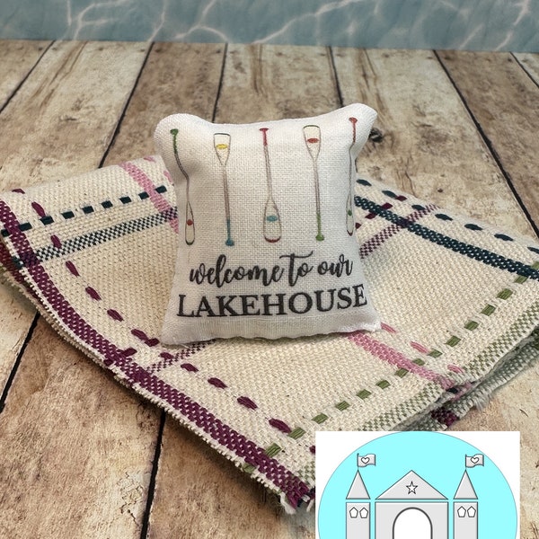 Miniature Dollhouse Summer Pillow, Blanket, Lakehouse, Scale 1:12