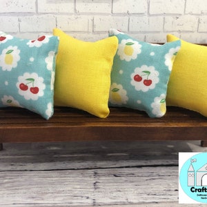 Miniature Dollhouse Pillow set, Summer, Cherries and Lemons, Scale 1:12