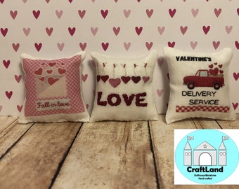 Miniature Dollhouse Pillows, Valentine's Day, Scale 1:12