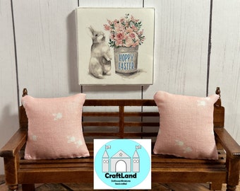Miniature Dollhouse Pillows, Easter, Tiny bunnies, Scale 1:12