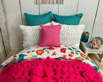 Miniature Dollhouse Bedding Set, Flowers, Scale 1:12