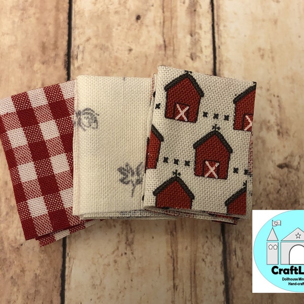 Miniature Dollhouse Kitchen Towels, Farmhouse, Red barn, Scale 1:12