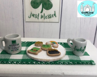 Miniature Dollhouse Mugs, St. Patrick's Day, Lucky, Scale 1:12