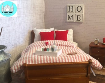 Juego de ropa de cama para casa de muñecas, Rojo, Escala 1:12