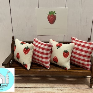 Miniature Dollhouse Summer Pillows, Strawberries, Scale 1:12