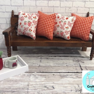 Miniature Dollhouse Pillows, Valentine&#39;s Day, Tictactoe, Red Gingham, Scale 1:12