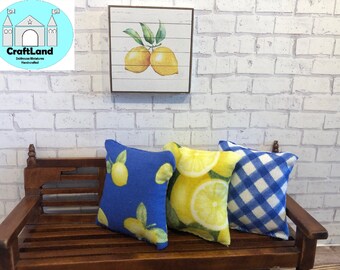 Miniature Dollhouse Pillows, Summer, Lemons, Scale 1:12