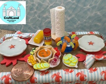 Miniature Dollhouse Seafood Feast, Crabs, Scale 1:12