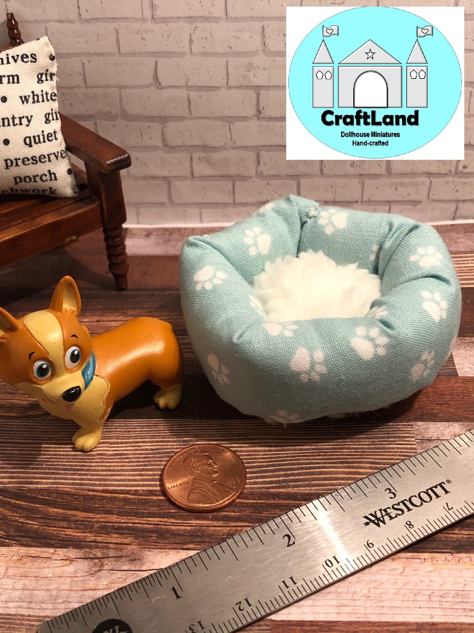 Miniature Dollhouse Dog Bed Light Blue Scale 112 Etsy
