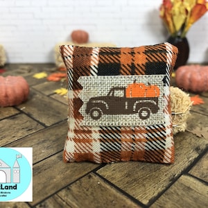 Miniature Dollhouse Fall Pillow, Truck, Plaid, Scale 1:12