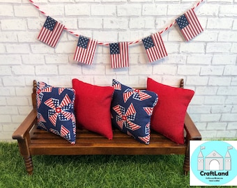 Miniature Dollhouse Independence Day Pillows, Blue Pinwheel, Scale 1:12