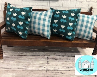 Miniature Dollhouse Pillow set, Tulips and Gingham, Scale 1:12