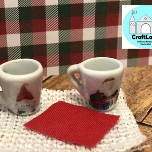 Miniature Dollhouse Christmas Mugs, Santa or Gnome, Scale 1:12
