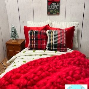 Miniature Dollhouse Bedding Set, Christmas, Trees, Scale 1:12