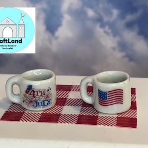 Miniature Dollhouse Independence Mugs, 4th of July, Scale 1:12