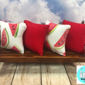Miniature Dollhouse Pillows, Summer, Watermelon, Scale 1:12