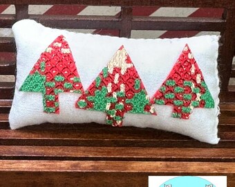 Miniature Dollhouse Christmas, Pillow with trees, Scale 1:12